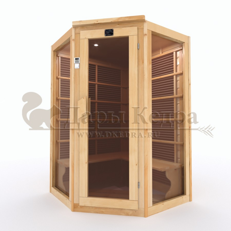 Двухместная угловая инфракрасная сауна кабина из кедра с карбоновыми излучателями Двухместная угловая инфракрасная сауна кабина из кедра с карбоновыми излучателями