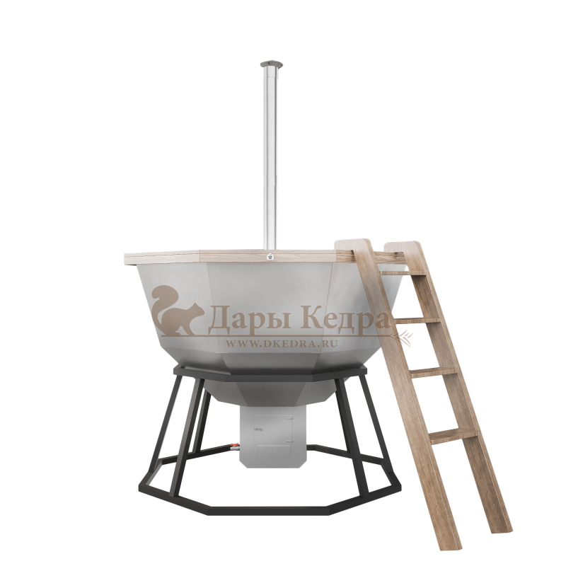 Банный чан из нержавеющей стали Ø-2000 на подставке с приварной печью с водяной рубашкой Банный чан из нержавеющей стали Ø-2000 на подставке с приварной печью с водяной рубашкой