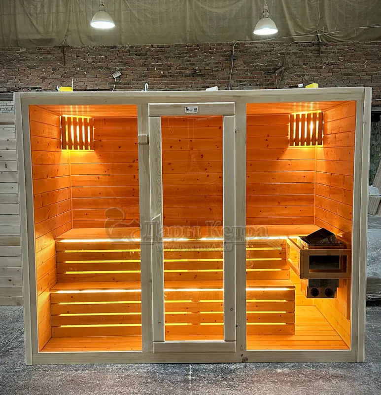 Трехместная финская сауна кабина из кедра с электрокаменкой